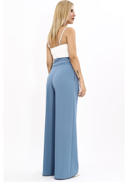 Korsaj Kemer Yüksek Bel Palazzo Pantolon-Deniz fırsatları