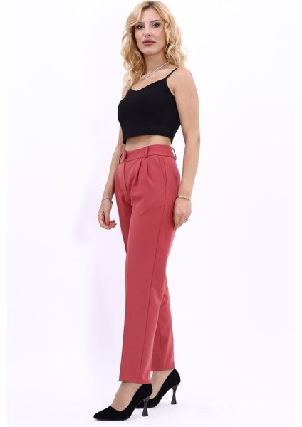 Kemerli Köprülü Dar Paça Pantolon-Kiremit fiyatları