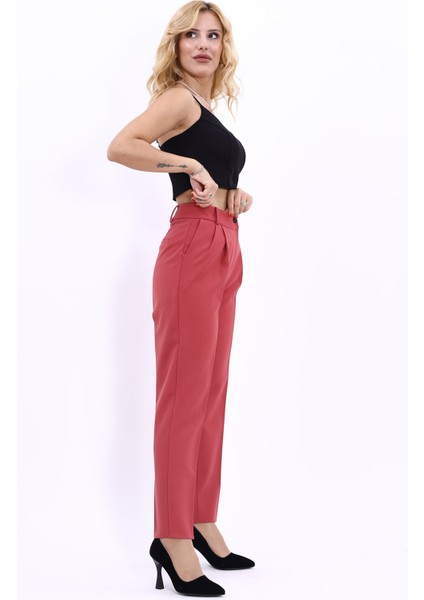 Kemerli Köprülü Dar Paça Pantolon-Kiremit modelleri