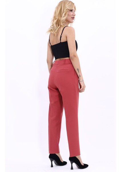 Kemerli Köprülü Dar Paça Pantolon-Kiremit fırsatları