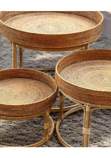 Üçlü Rattan Bambu Sehpa,üçlü Zigon Rattan Bambu Sehpa,üçlü Hasır Orta Sehpa fiyatları