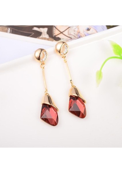 Kadın Moda Kristal Uzun Kolye Küpe (Red) (Yurt Dışından)