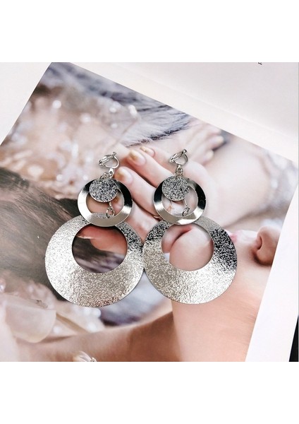 Retro Büyük Daire Abartılı Kulak Klipsi (Silver Color Clip Earings) (Yurt Dışından)