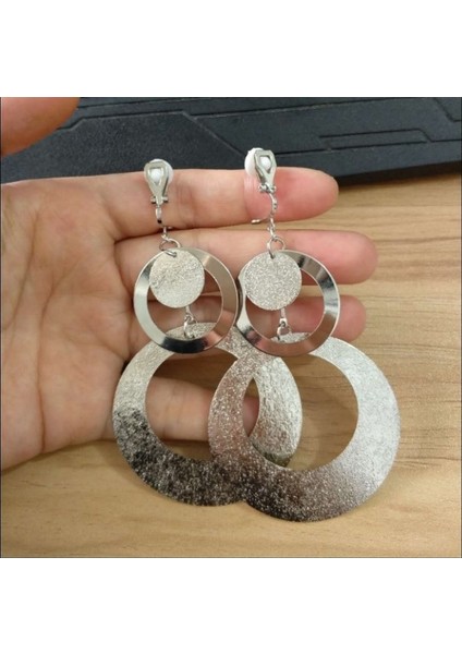 Retro Büyük Daire Abartılı Kulak Klipsi (Silver Color Clip Earings) (Yurt Dışından) fırsatları