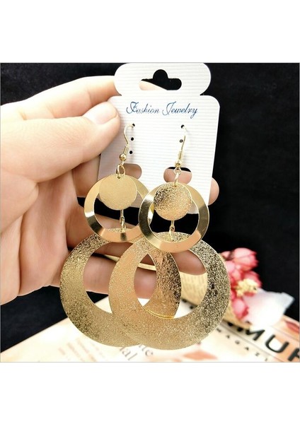 Retro Büyük Daire Abartılı Kulak Klipsi (Gold Color Drop Earings) (Yurt Dışından)