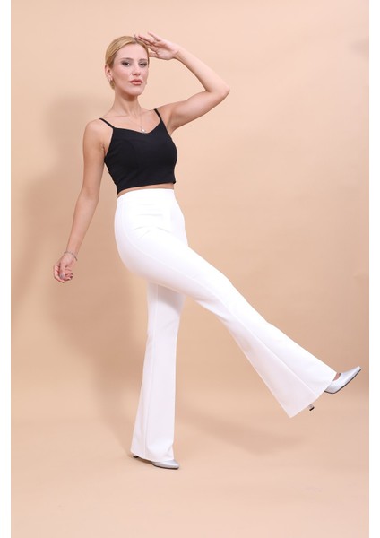 İspanyol Paça Pantolon-Beyaz