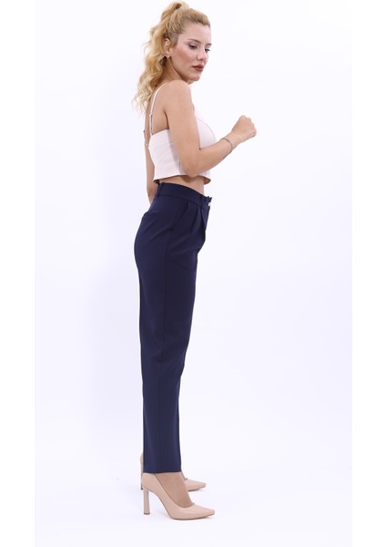 Kemerli Köprülü Dar Paça Pantolon-Lacivert modelleri