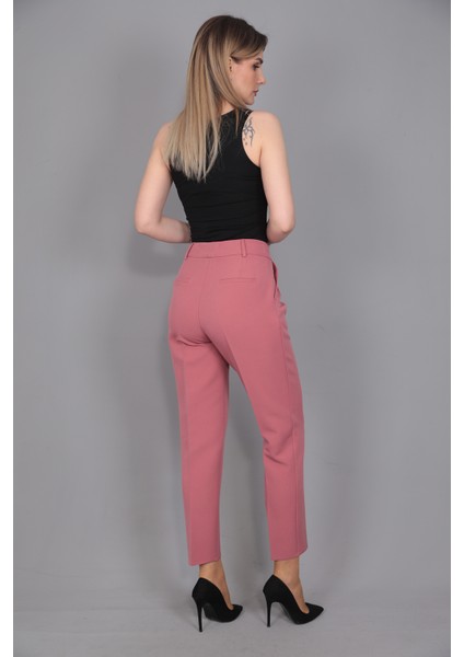 Kemerli Köprülü Dar Paça Pantolon-Gül Kurusu indirimleri