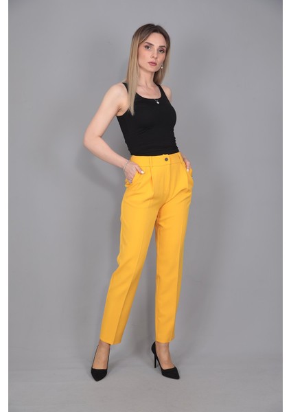Kemerli Köprülü Dar Paça Pantolon-Hardal fiyatları