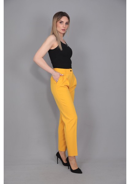 Kemerli Köprülü Dar Paça Pantolon-Hardal fırsatları
