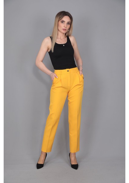 Kemerli Köprülü Dar Paça Pantolon-Hardal indirimleri