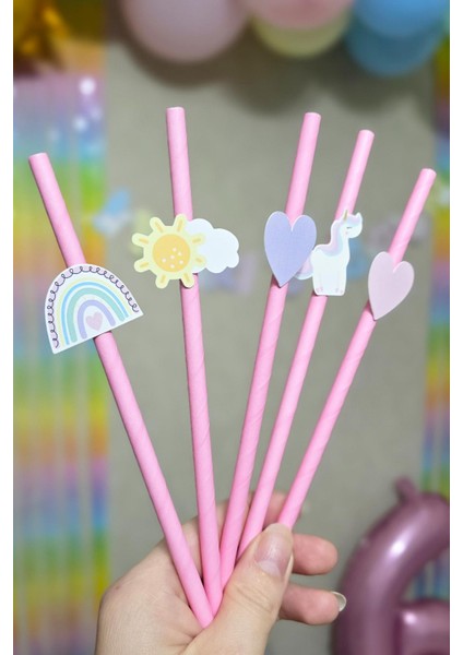 Gökkuşağı Unicorn Tema Pipet Süsleri 10LU Unicorn Konsept Lüks Pipet Paketi fiyatları