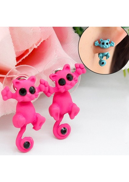 1 Çift Yavru Hayvan Takı Sevimli Kedi Saplama Küpe (Magenta) (Yurt Dışından)