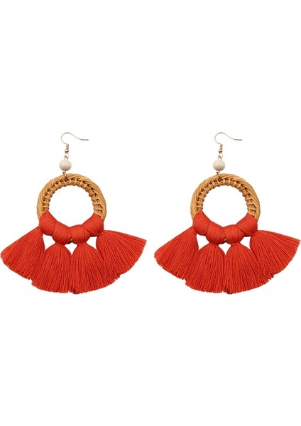 2 Çift Etnik Tarzı Pamuk Püskül Küpe (Orange) (Yurt Dışından)
