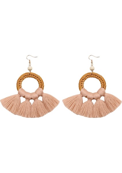 2 Çift Etnik Tarzı Pamuk Püskül Küpe ( Pink) (Yurt Dışından)