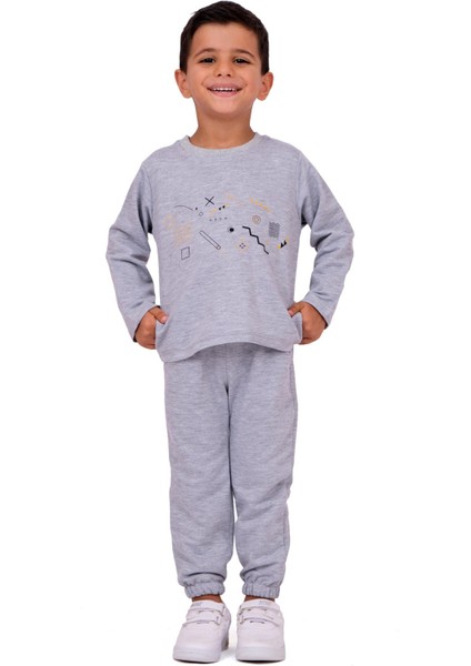 Erkek Bebek Kapüşonlu Yelekli 3'lü Takım - Gri