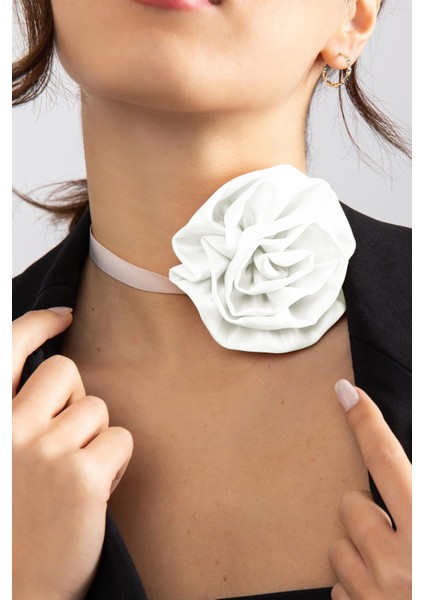 Saten Kumaş Büyük Çiçek Choker Kolye