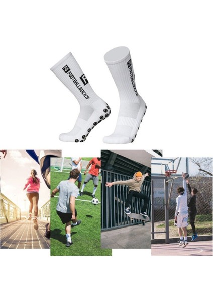 Unisex Pro Beyaz Anti Slip Kaymaz Silikon Havlu Taban Maç Sporcu Çorabı