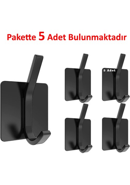 Kendinden Yapışkanlı Askılık Havlu Duvar Portmanto Askısı Çelik Pakette 5 Adet