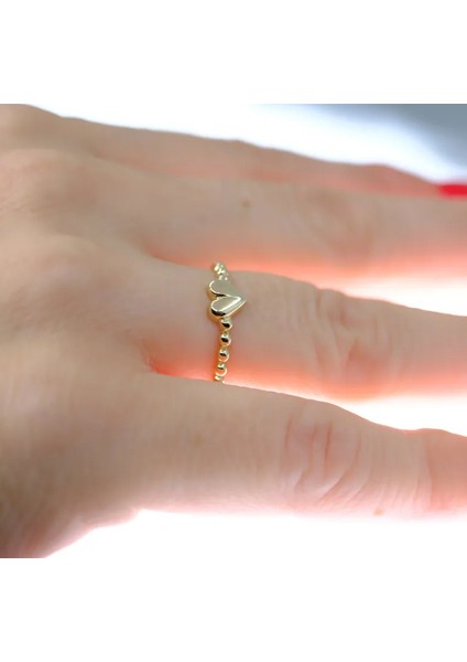 Altın Yüzük - Puantiyeli Kalp Modern Tasarım 14 Ayar Altın Bombeli Kadın Yüzük Günlük-Hediyelik