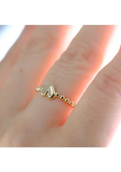 Altın Yüzük - Puantiyeli Kalp Modern Tasarım 14 Ayar Altın Bombeli Kadın Yüzük Günlük-Hediyelik fiyatları