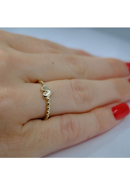 Altın Yüzük - Puantiyeli Kalp Modern Tasarım 14 Ayar Altın Bombeli Kadın Yüzük Günlük-Hediyelik indirimleri