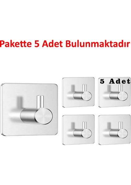 Kendinden Yapışkanlı Askılık Havlu Duvar Portmanto Anahtarlık Raf Kanca Elbise Şapka Kepçe Maşa Kaşık Askısı Paslanmaz Çelik Pakette 5 Adet