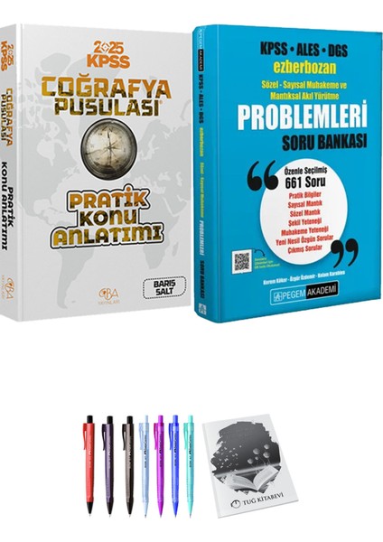 KPSS ALES DGS Ezberbozan Sözel-Sayısal Muhakeme ve Mantıksal Akıl Yürütme Problemleri Soru Bankası - Cba Yayınları 2025 KPSS Coğrafyanın Pusulası Pratik Konu Anlatımı + Hediyeli