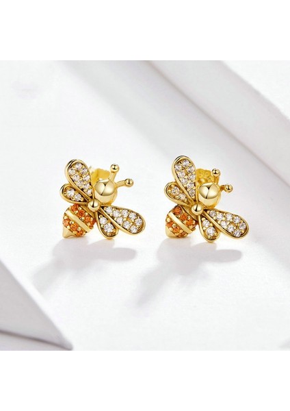 Altın Arı Kakma Zirkon Gümüş Saplama Küpe (Yurt Dışından) fiyatları