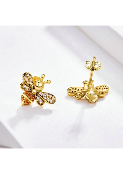 Altın Arı Kakma Zirkon Gümüş Saplama Küpe (Yurt Dışından) modelleri