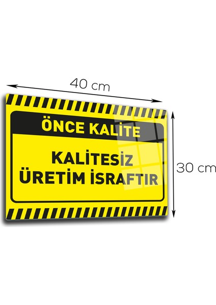 Cam Yönlendirme Levhası Kalite İkaz Levhası Kalitesiz Üretim Israftır 30 cm x 40 cm