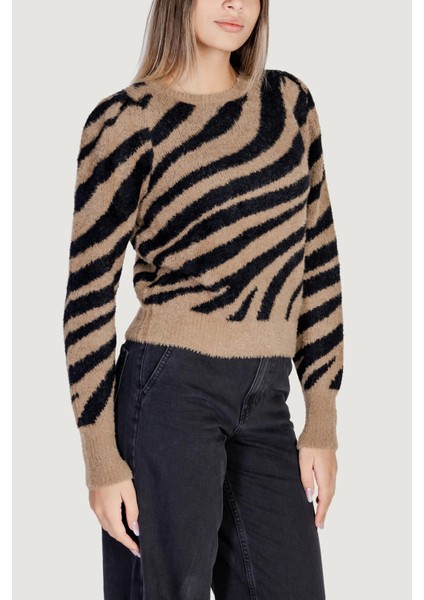 Kadın Onlpıumo Bisiklet Yaka Desenli Uzun Kollu Örme Kazak 15324222 Kahverengi fiyatları