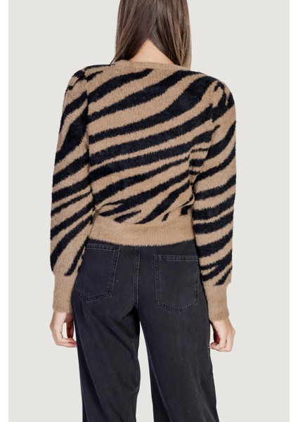 Kadın Onlpıumo Bisiklet Yaka Desenli Uzun Kollu Örme Kazak 15324222 Kahverengi fırsatları