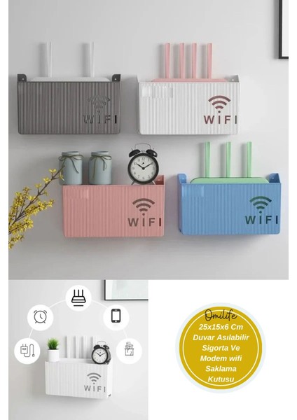 25X15X6 cm Parlak Duvara Asılabilir Sigorta ve Modem Wifi Saklama Kutusu