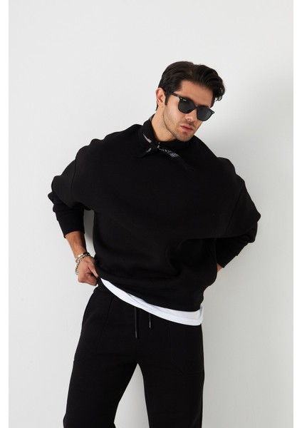 Bisiklet Yaka Basic 3 Iplik Şardonlu Oversize Sweatshirt