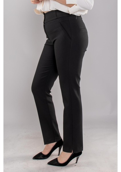 Kadın Büyük Beden Geniş Kemerli Düğmeli Pantolon 70527 Siyah modelleri