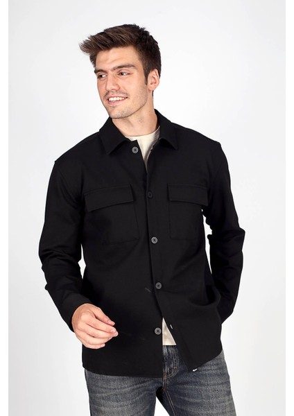 Erkek Jolet Örme Uzun Kol Gömlek 241017 Siyah