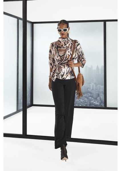 Kadın Büyük Beden Yüksek Bel Bol Paça Pantolon 42603-B Siyah