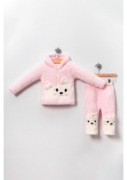 Kız Bebek Ayı Nakışlı Welsoft Takım - Pembe