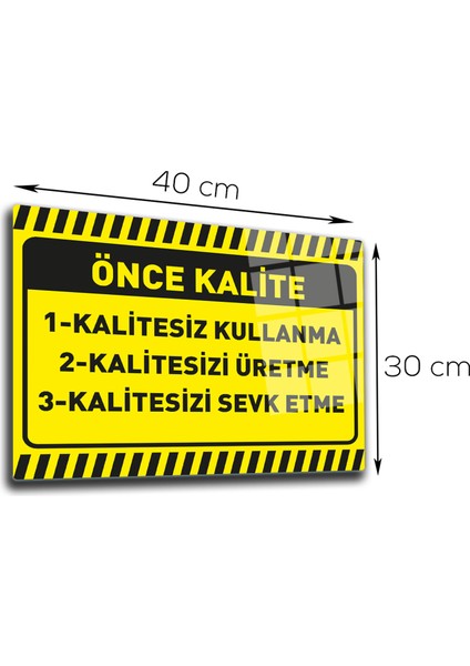 Cam Yönlendirme Levhası Kalite İkaz Levhası Kalitesiz Kullanma 30 cm x 40 cm