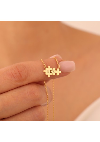 925 Ayar Gümüş Kişiye Özel Harfli Minimal Puzzle Kolye