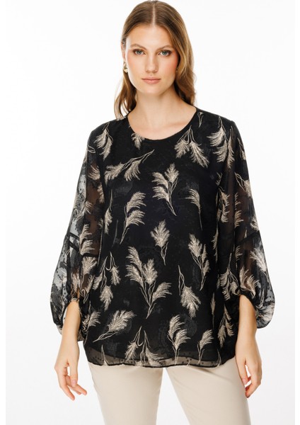 Kadın Büyük Beden Balon Kol Bluz 2515 Siyah