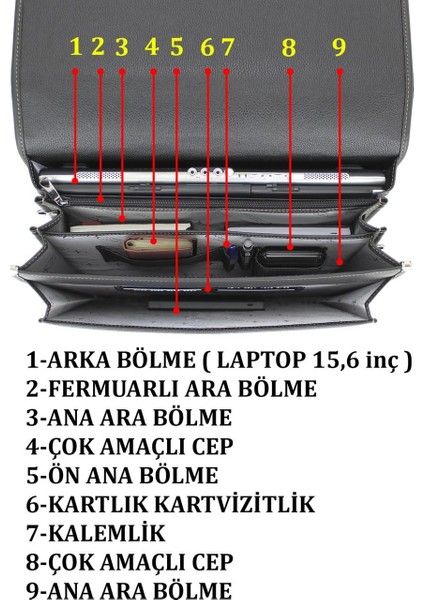 Deri Evrak Çantası Laptop Bölmeli 15.6 " Inç