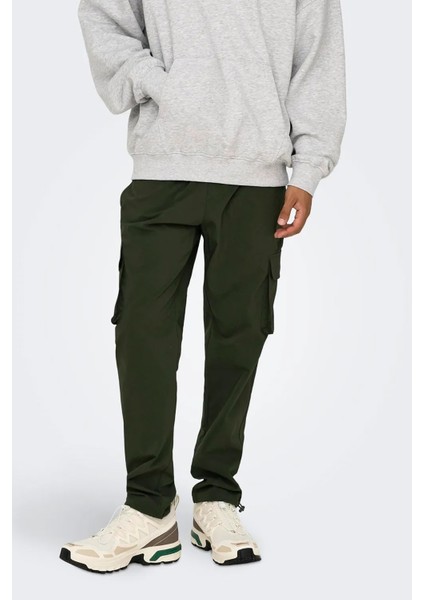 Erkek Onscommon Slim Fit Beli Lastikli ve Bağlamalı Pamuklu Kargo Pantolon 22029750 Haki fiyatları