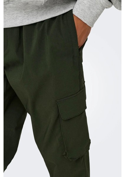 Erkek Onscommon Slim Fit Beli Lastikli ve Bağlamalı Pamuklu Kargo Pantolon 22029750 Haki fırsatları