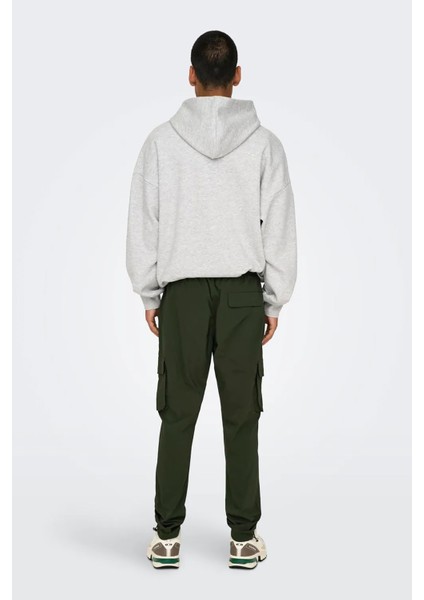 Erkek Onscommon Slim Fit Beli Lastikli ve Bağlamalı Pamuklu Kargo Pantolon 22029750 Haki indirimleri