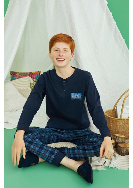 Erkek Garson Bora Interlok Lacivert Pijama Takım 0728