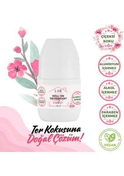 Alüminyum,Paraben ve Alkol İçermeyen Vegan Çiçeksi Kokulu Roll-on Deodorant 1 adet 50ml