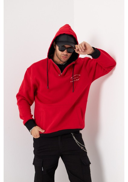 You Dont Have To Be Perfect Yazılı Kapüşonlu Bağcık Detaylı Fermuar Kapamalı Oversize Sweatshirt