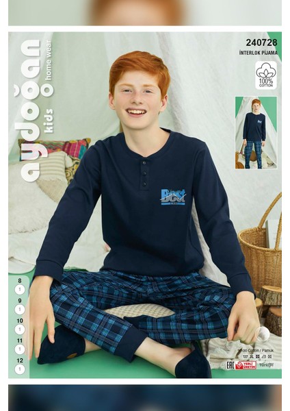 Erkek Garson Bora Interlok Lacivert Pijama Takım 0728
